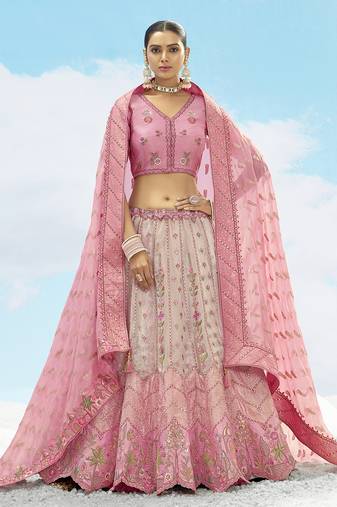 Pink Silk Sequins Reception Lehenga Choli