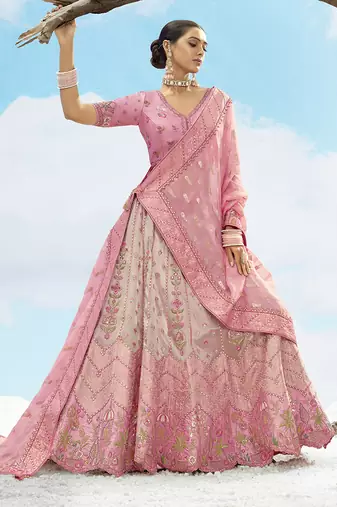 Pink silk blend Sequins Work Lehenga Choli