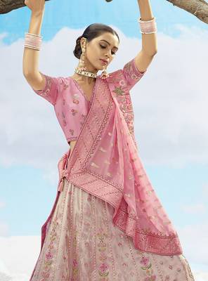 Pink silk blend Sequins Work Lehenga Choli 3