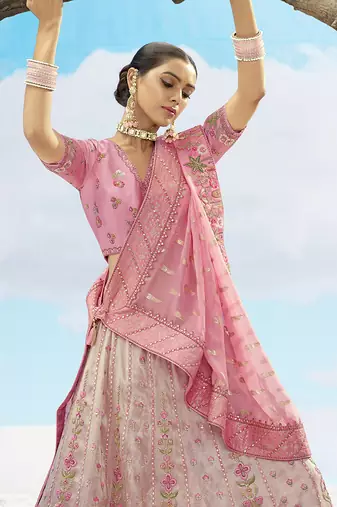 Pink silk blend Sequins Work Lehenga Choli