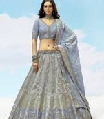 Grey & Light Blue Silk Heavy Embroidered Wedding Lehenga Choli