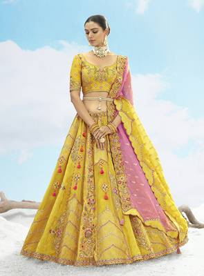 Embroidered Sequins Work Yellow silk blend Lehenga Choli 1
