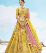 Embroidered Sequins Yellow Silk Designer Long Lehenga Choli