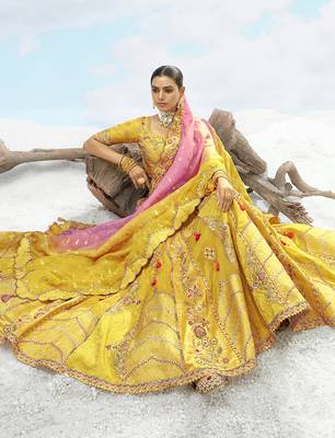 Embroidered Sequins Work Yellow silk blend Lehenga Choli 2