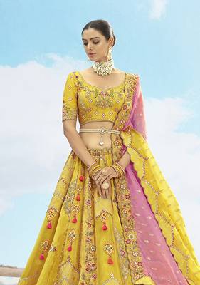 Embroidered Sequins Work Yellow silk blend Lehenga Choli 3