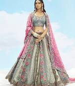 Grey Embroidered Silk Engagement A Line Lehenga Choli