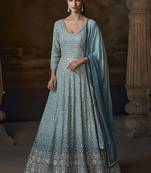 Sky blue georgette embroidered designer anarkali suit