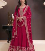 Red chinon embroidered designer anarkali suit