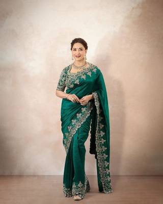Emerald Green Rangoli Silk blend Embroidered Saree 1