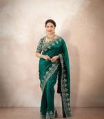 Emerald Green Rangoli Silk blend Embroidered Saree