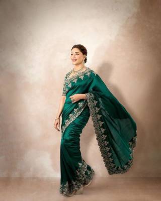 Emerald Green Rangoli Silk blend Embroidered Saree 3