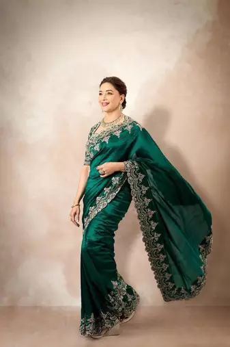 Emerald Green Rangoli Silk blend Embroidered Saree