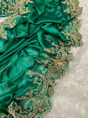 Emerald Green Rangoli Silk blend Embroidered Saree 4
