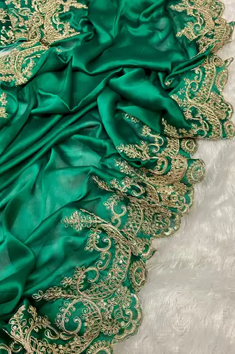 Emerald Green Rangoli Silk blend Embroidered Saree