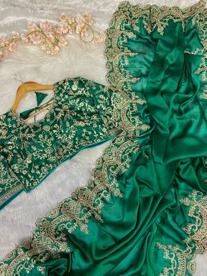Emerald Green Rangoli Silk blend Embroidered Saree 5