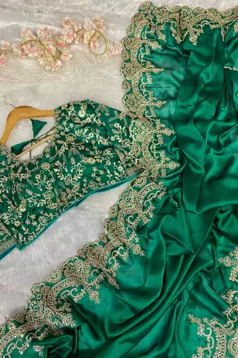 Emerald Green Rangoli Silk blend Embroidered Saree