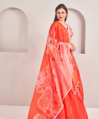 Corel Floral Printed Embellished Organza Lehenga Set 2