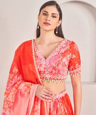 Corel Floral Printed Embellished Organza Lehenga Set 3