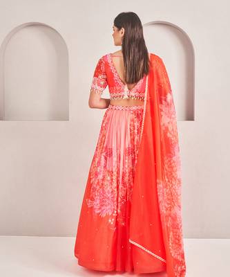 Corel Floral Printed Embellished Organza Lehenga Set 4