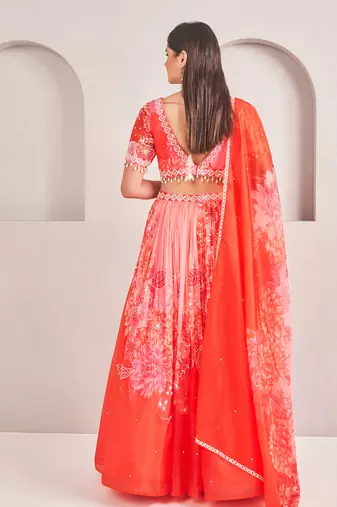 Corel Floral Printed Embellished Organza Lehenga Set