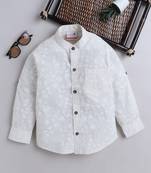 Lemon cotton full sleeves pink leaf print  mandarin collar shirt for boys