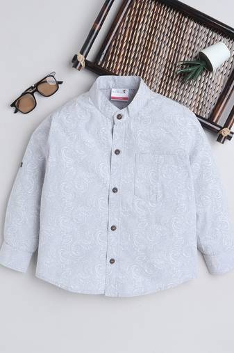 Aqua cotton full sleeves tropical print  mandarin collar shirt for boys