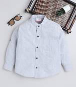 Aqua cotton full sleeves tropical print  mandarin collar shirt for boys