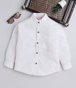 Beige cotton full sleeves tropical print  mandarin collar shirt for boys