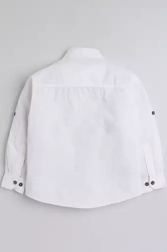 Beige cotton full sleeves tropical print  mandarin collar shirt for boys