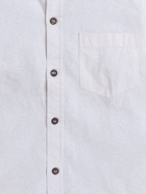 Beige cotton full sleeves tropical print  mandarin collar shirt for boys 4