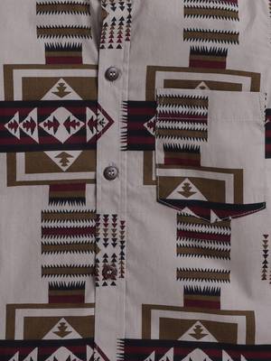 Brown cotton full sleeves abstract print  mandarin collar shirt for boys 4
