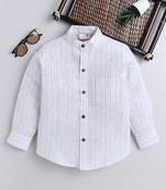 White cotton linen full sleeves striped  mandarin collar shirt for boys