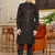 black computer thread work on velvet sherwani with faux satin pajama for mens