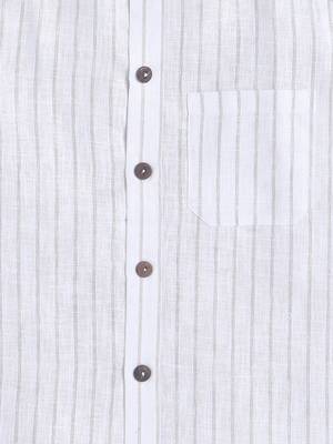 White cotton linen half sleeves striped mandarin collar shirt for girls and boys 4