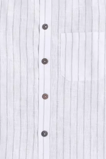 White cotton linen half sleeves striped mandarin collar shirt for girls and boys