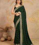 Green Art Silk Embroidery Saree with Unstitched Blouse 