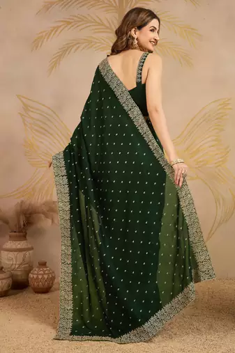 Trendmalls Green Art Silk Embroidery Saree with Unstitched Blouse 