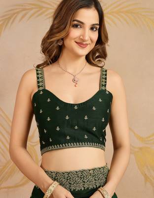 Green Art Silk Embroidery Saree with Unstitched Blouse  4