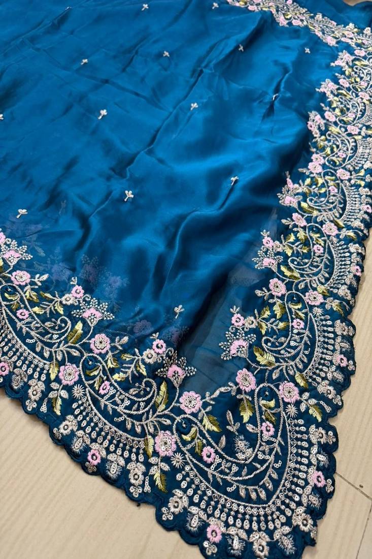 Blue Rangoli Silk blend Saree