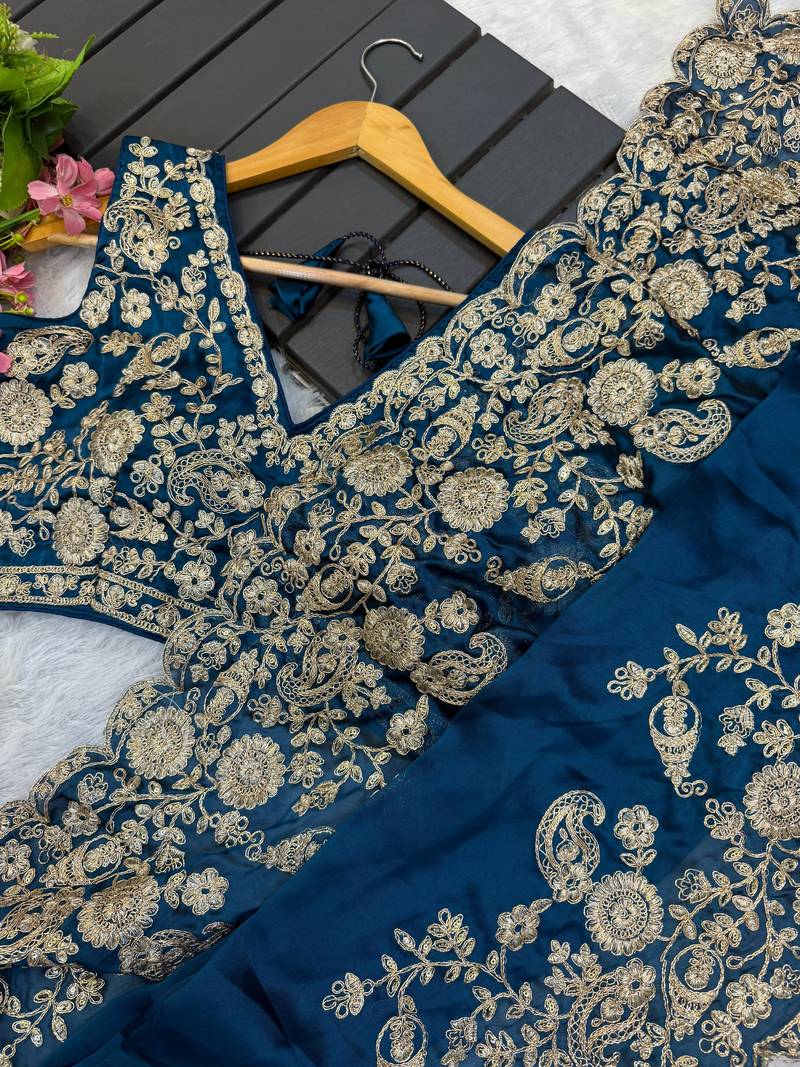 Royal Blue Rangoli Silk blend Saree