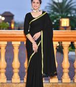 Black soft cotton zari border saree with matching blouse piece