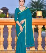Blue soft cotton zari border saree with matching blouse piece