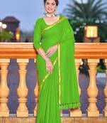 Green soft cotton zari border saree with matching blouse piece
