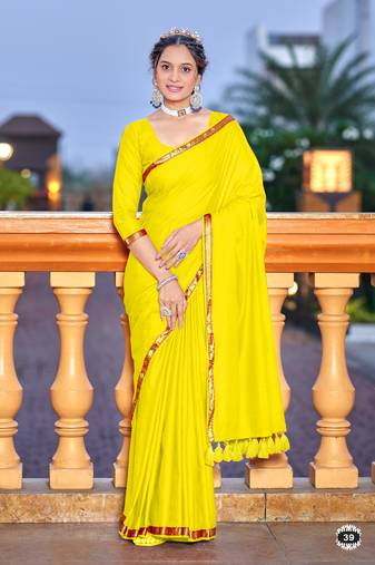 Yellow soft cotton zari border saree with matching blouse piece