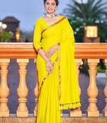 Yellow soft cotton zari border saree with matching blouse piece