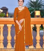 Orange soft cotton zari border saree with matching blouse piece
