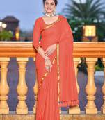 Peach soft cotton zari border saree with matching blouse piece