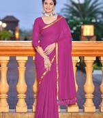 Purple soft cotton zari border saree with matching blouse piece