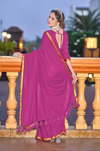 Purple soft cotton zari border saree with matching blouse piece