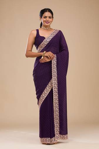Purple Art Silk Embroidery Saree with Unstitched Blouse